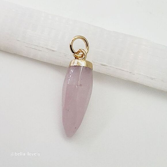 Dainty Rose Quartz Gold Toned Pendant Boho Hippie 1.14" - Picture 3 of 4